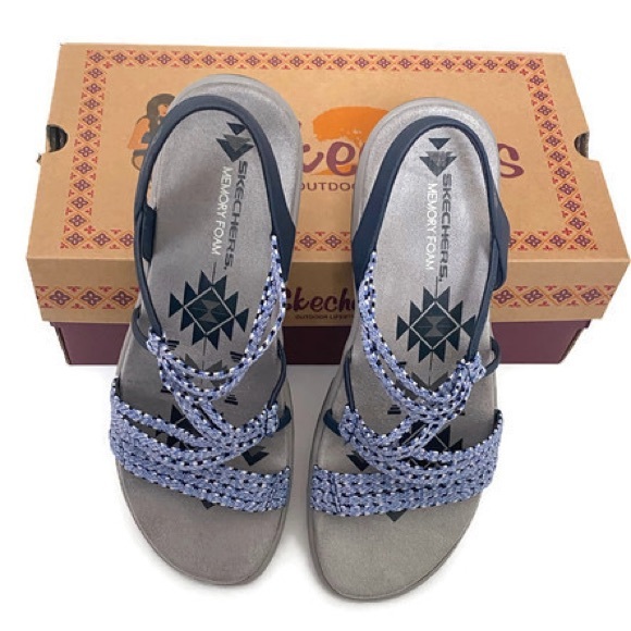 10 Skechers REGGAE slim Sandals Washable Vegan navy blue slip on water shoes - Picture 7 of 10